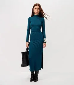 Vestido Midi com Costas Abertas e Franzidos