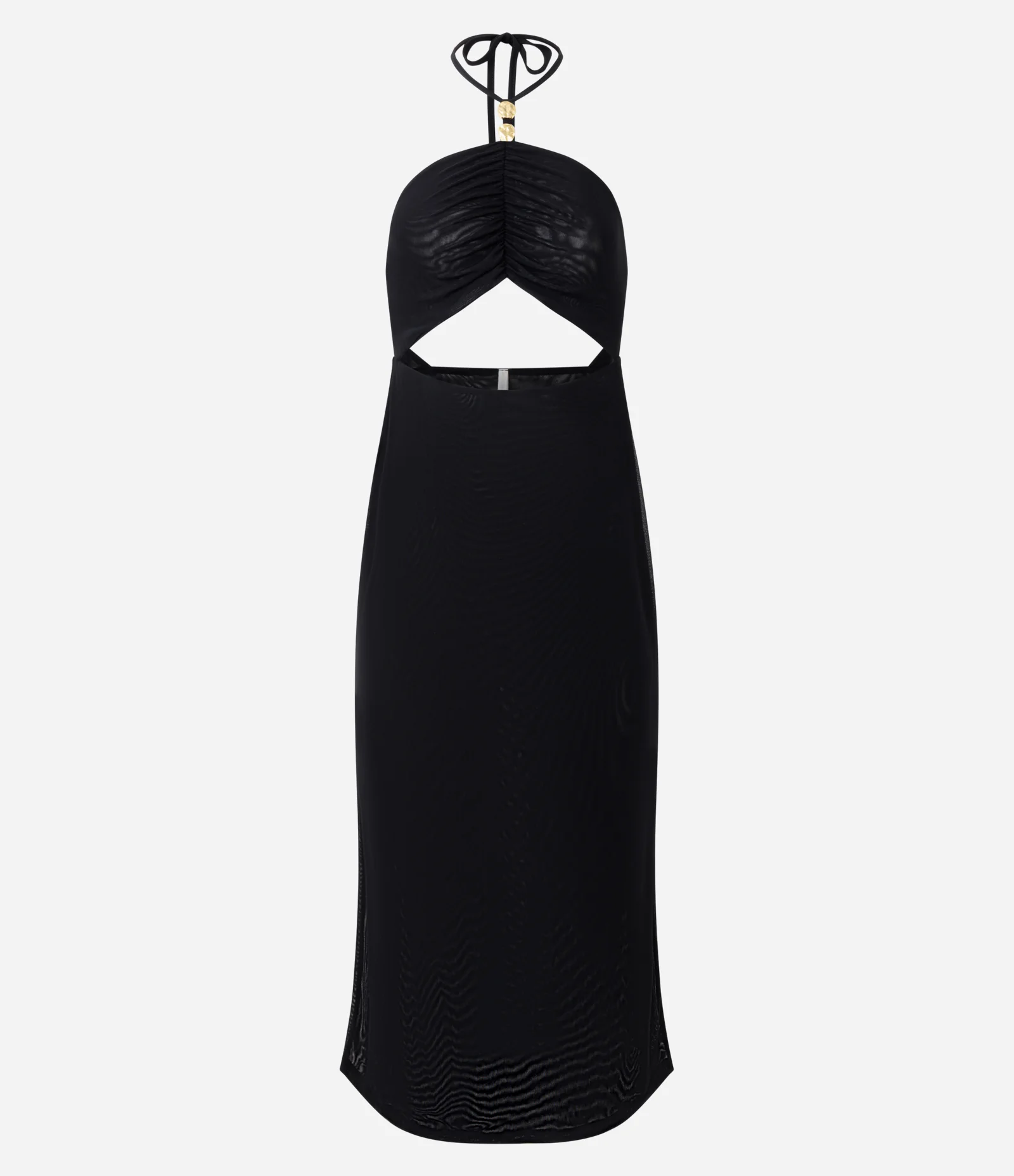 Vestido Longo em Tule com Recorte Frontal Preto 1