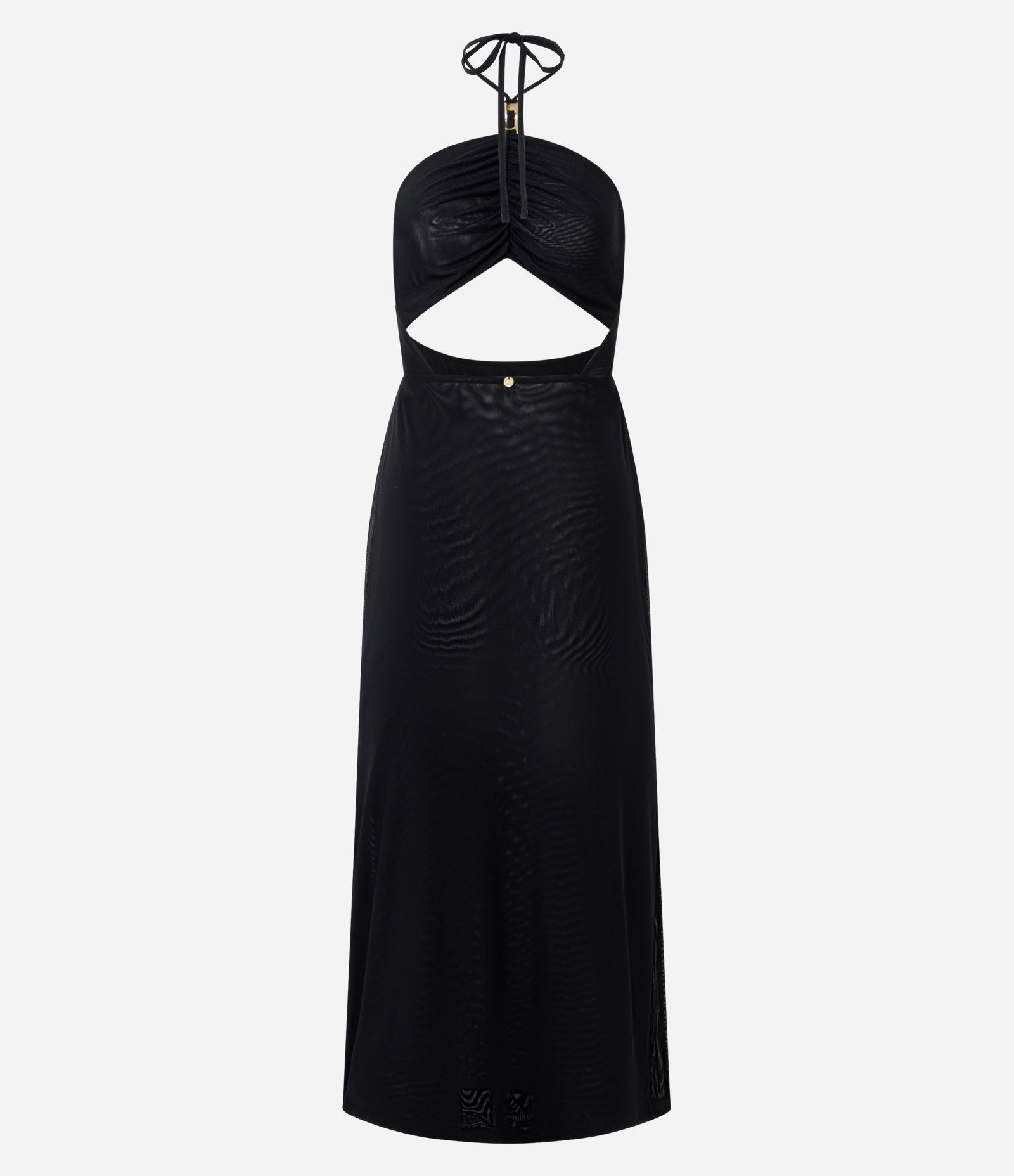 Vestido Longo em Tule com Recorte Frontal Preto 4