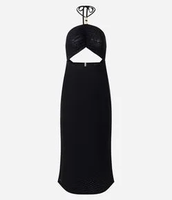 Vestido Longo em Tule com Recorte Frontal
