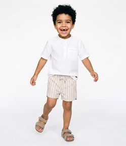 Camisa Infantil Em Algodão Gola Padre com Bolso Decorativo - Tam 1 a 6 Anos