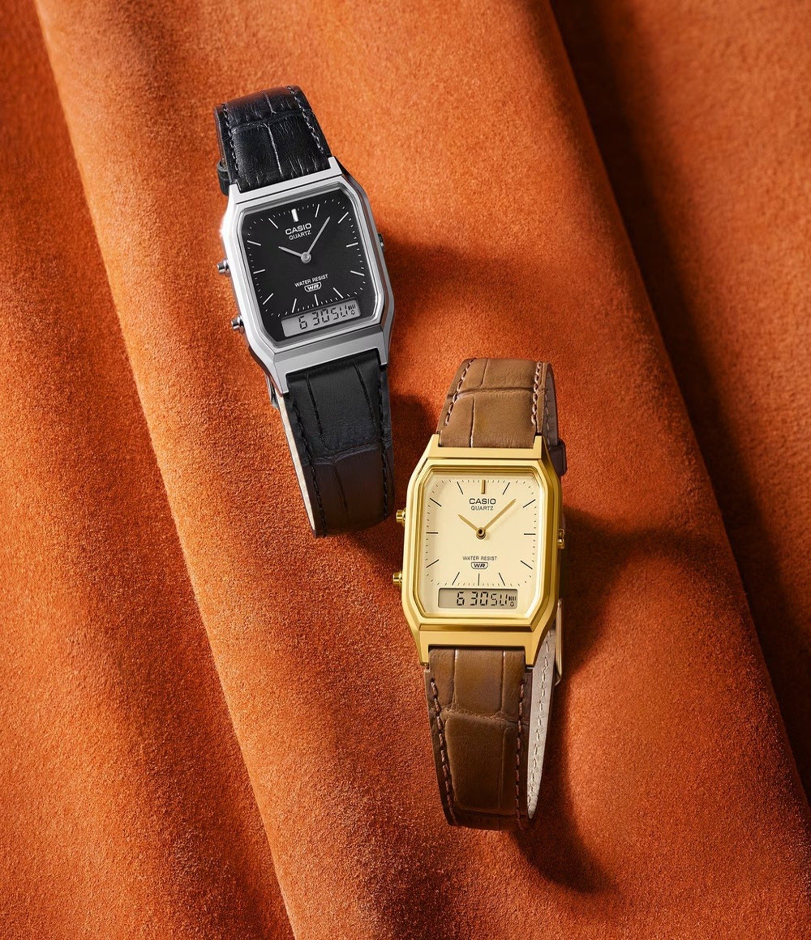 Relógio Anadigi Casio Pulseira de Couro com Caixa em Resina AQ 230EL 1A   Preto 3