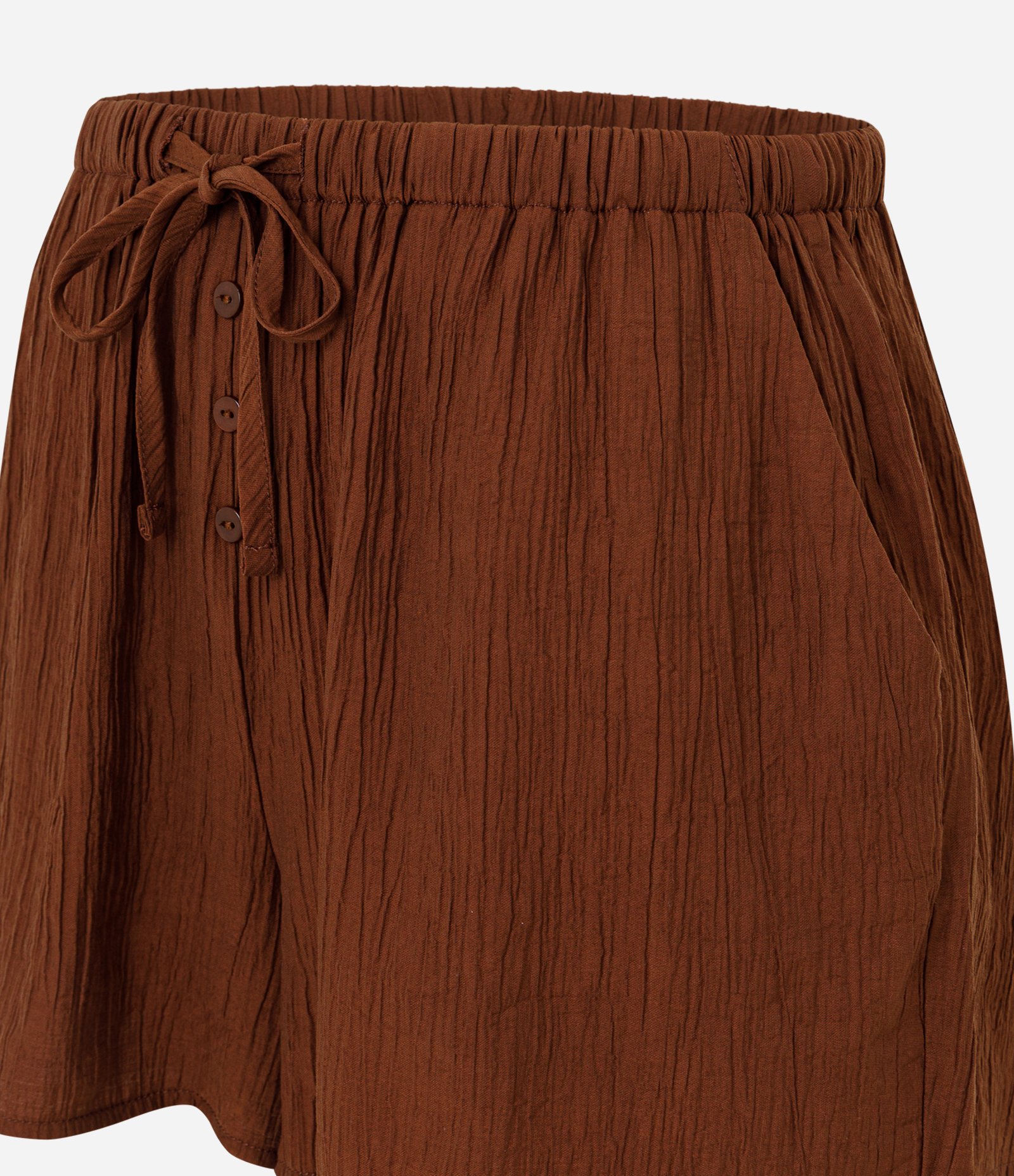 Saída de Praia Short em Viscose com Bolso e Amarração Marrom 2