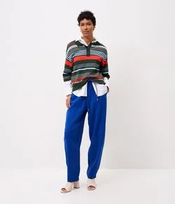 Calça Cenoura com Cós Elástico e Cinto para Amarração