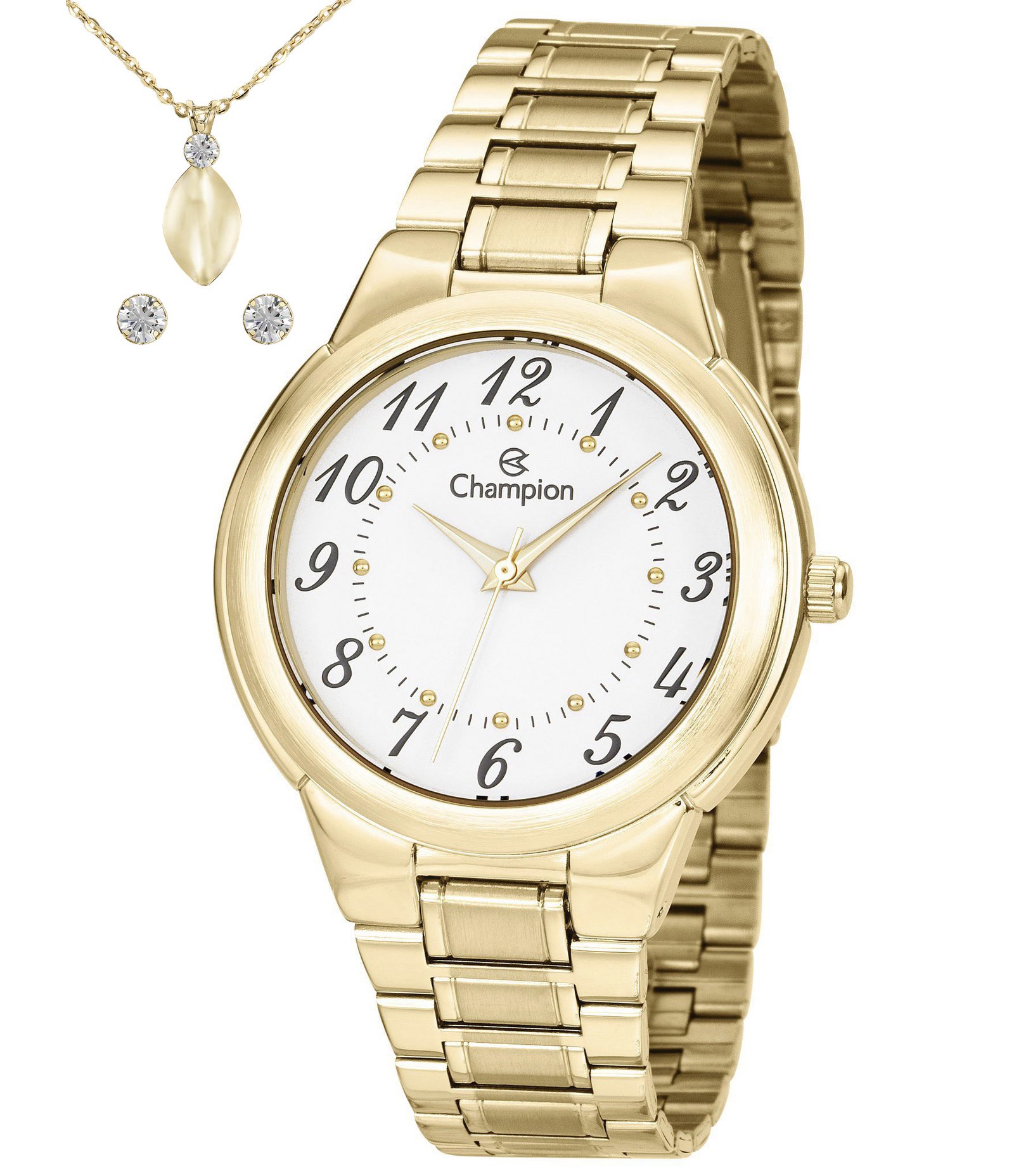 Kit Relógio Analógico Champion Aço CH22368W Dourado 1