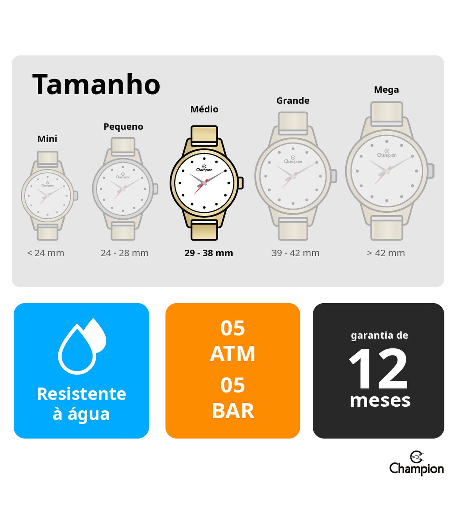 Kit Relógio Analógico Champion Aço Modelo CN26055W Dourado 4