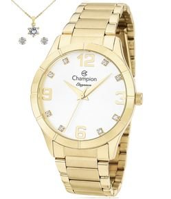 Kit Relógio Analógico Champion Aço Modelo CN26055W