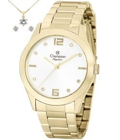 Kit Relógio Analógico Champion Aço Modelo CN25145W