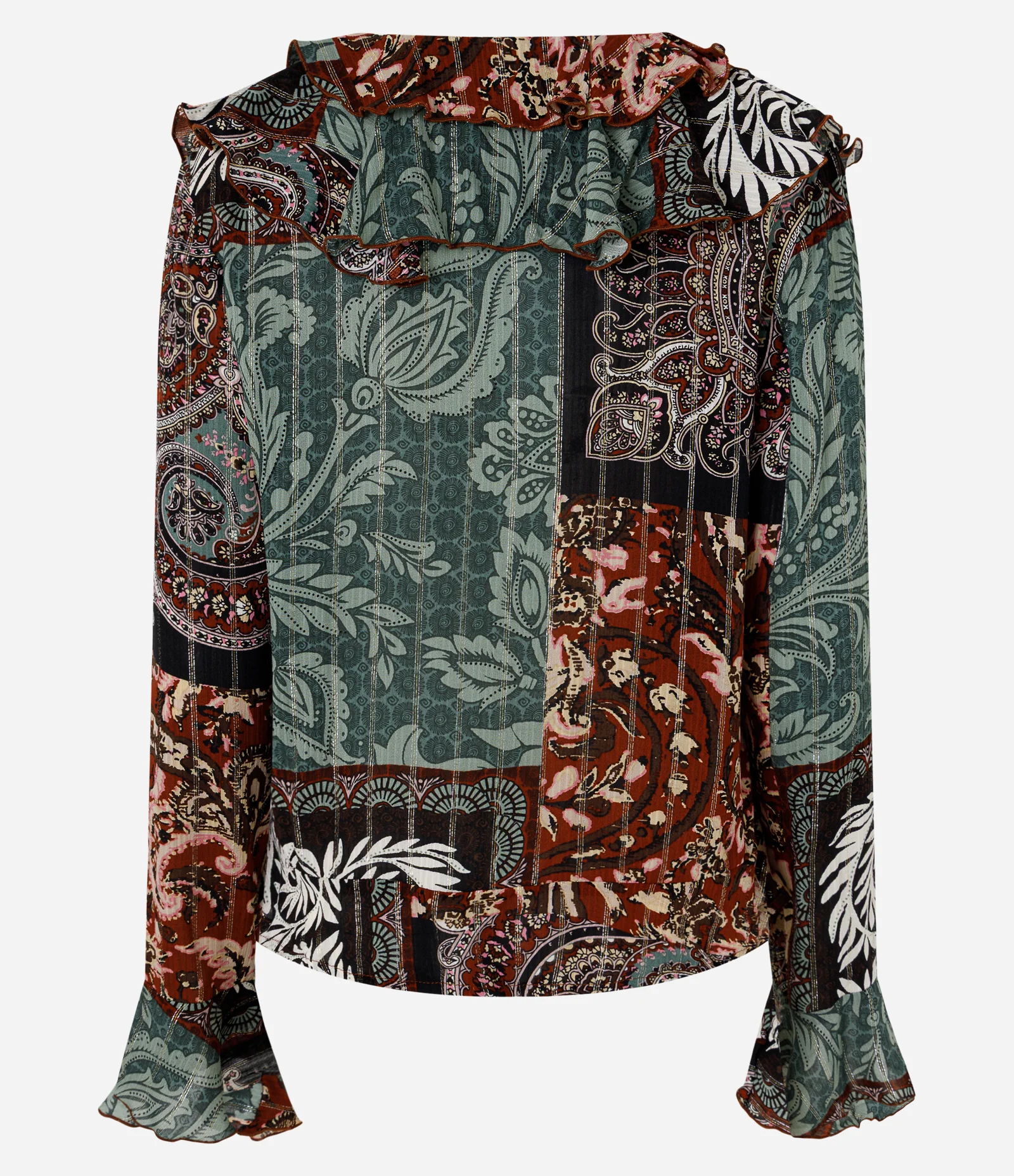 Blusa Bata Paisley em Viscose com Babados e Entremeios Multicores 2