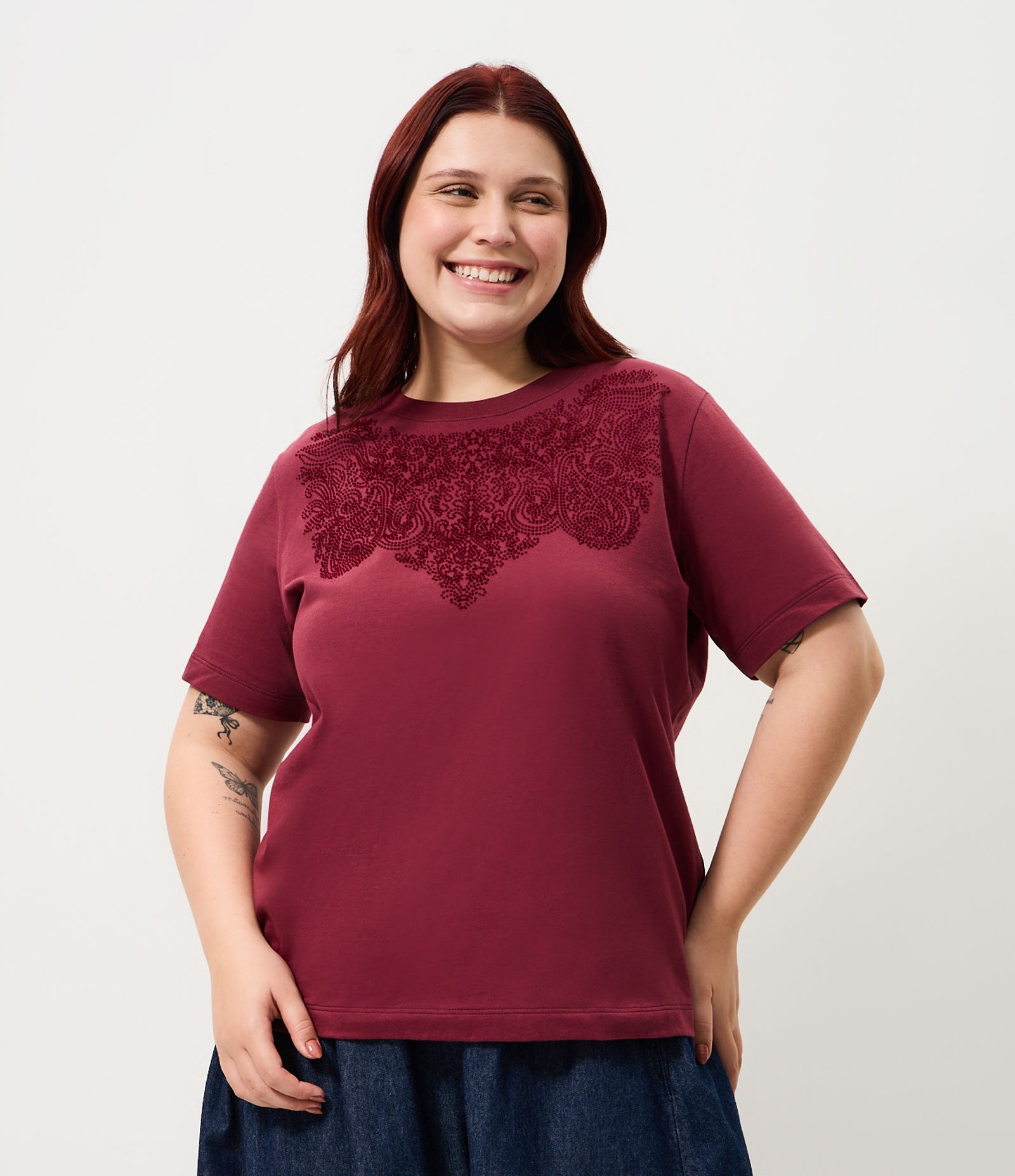 Blusa Arabesco Paisley Flocado Curve & Plus Size Marrom 1