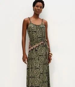 Vestido Longo em Viscolinho com Estampa Abstrata