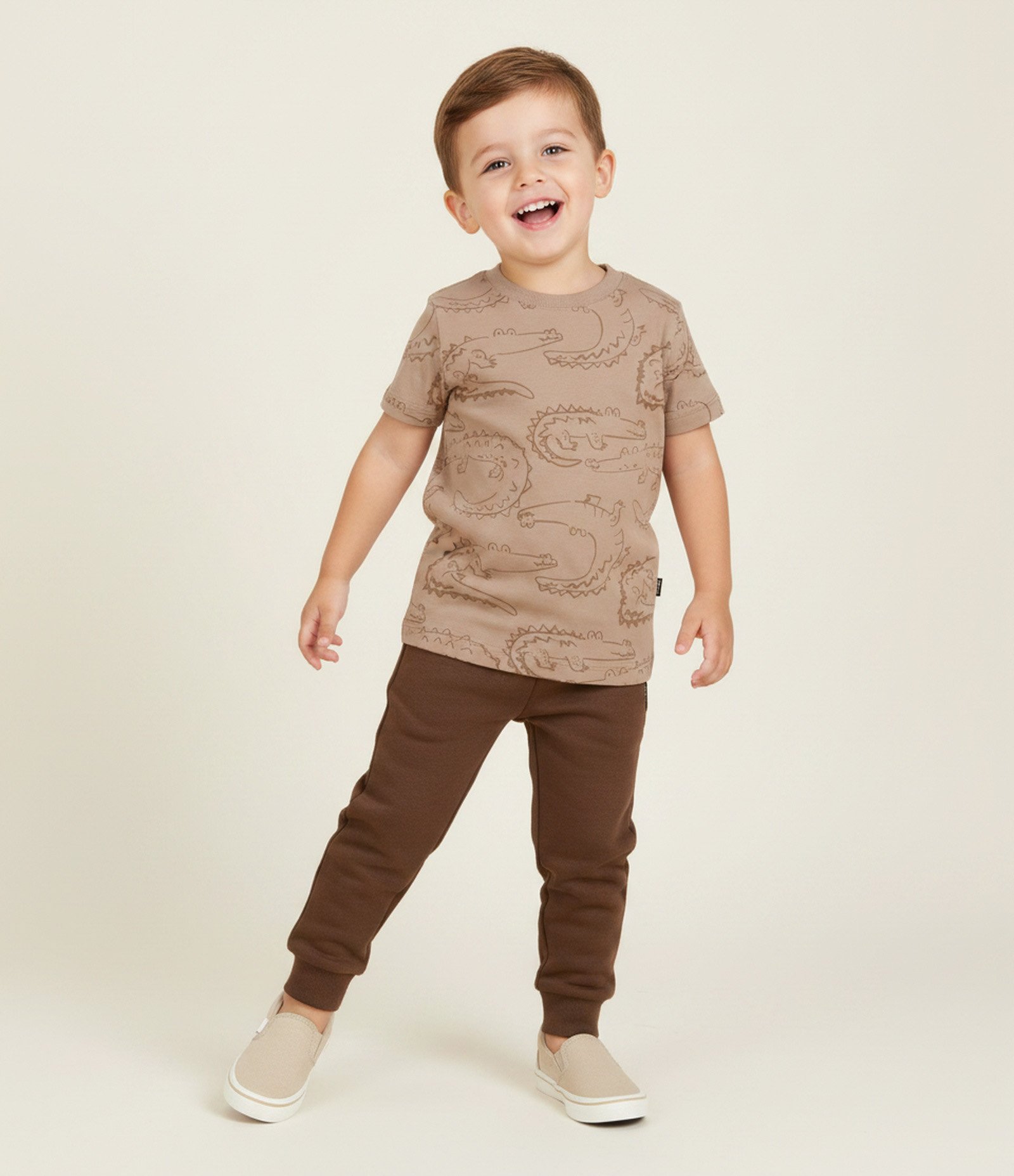 Camiseta Infantil Estampa Jacarés- Tam 1 a 6 Anos Marrom 1