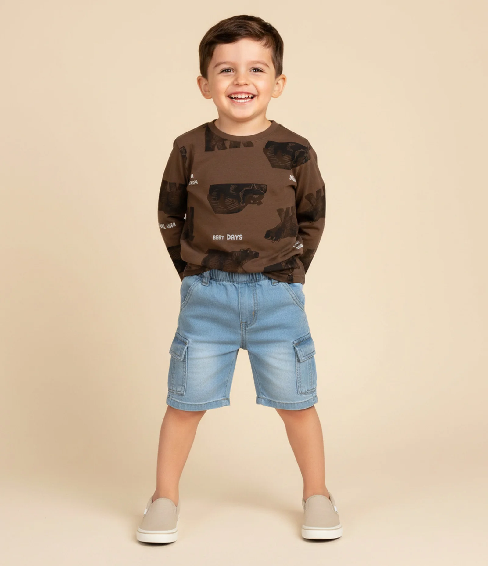 Camiseta Infantil com Estampa Ursos Full Print – Tam 1 a 6 Anos Marrom 1
