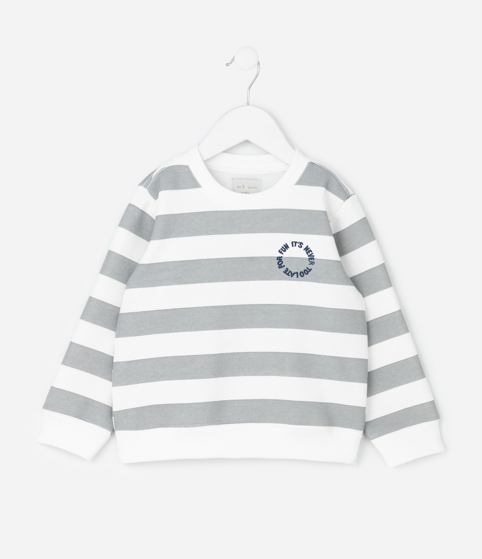 Casaco Infantil Listrado com Bordado – Tam 1 a 6 Anos Cinza/Branco 1