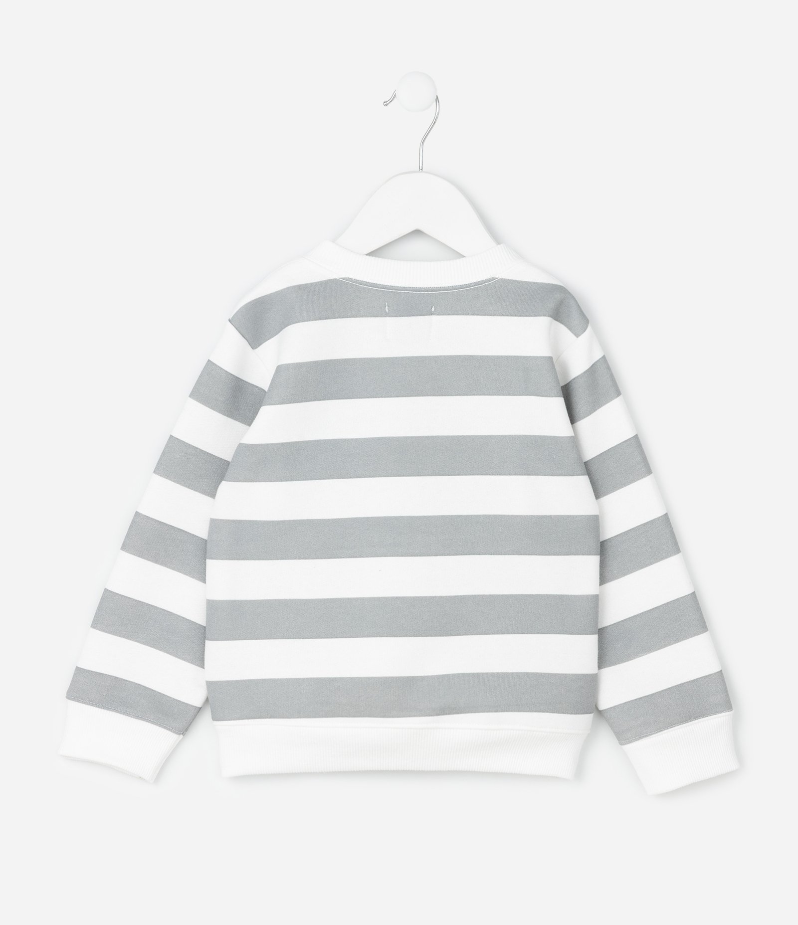 Casaco Infantil Listrado com Bordado – Tam 1 a 6 Anos Cinza/Branco 2