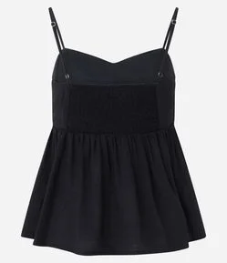 Blusa Bata em Crepe com Busto Franzido e Babado Frontal