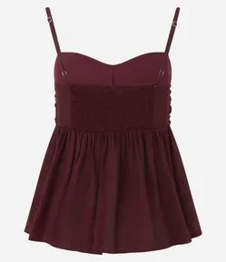 Blusa Bata em Crepe com Busto Franzido e Babado Frontal