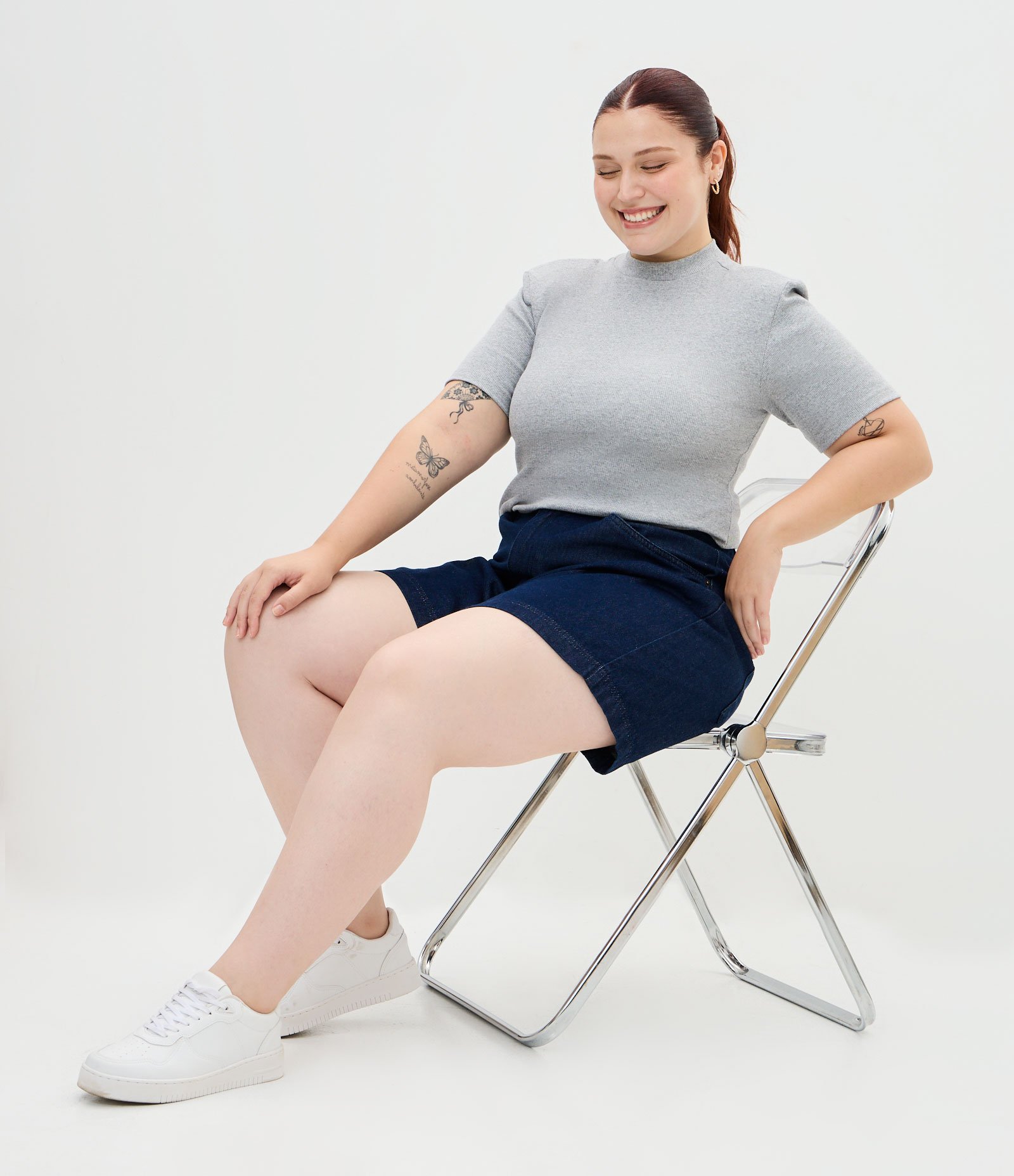 Blusa Manga Curta em Ribana Curve & Plus Size Cinza 1