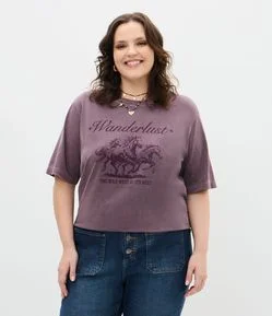 Camiseta Alongada com Estampa e Estonada Curve & Plus Size