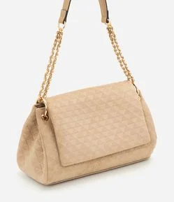 Bolsa Shoulder Média em Suede com Textura Triângulos