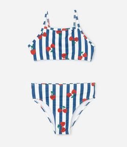 Biquíni Infantil Top e Bottom com Estampa de Cerejas – Tam 5 a 16 Anos