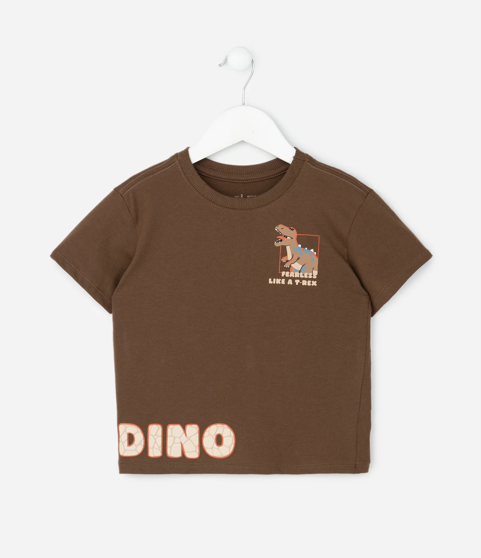 Camiseta Infantil com Estampa Dinossauro e Lettering em Gel – Tam 1 a 6 Anos Marrom 1
