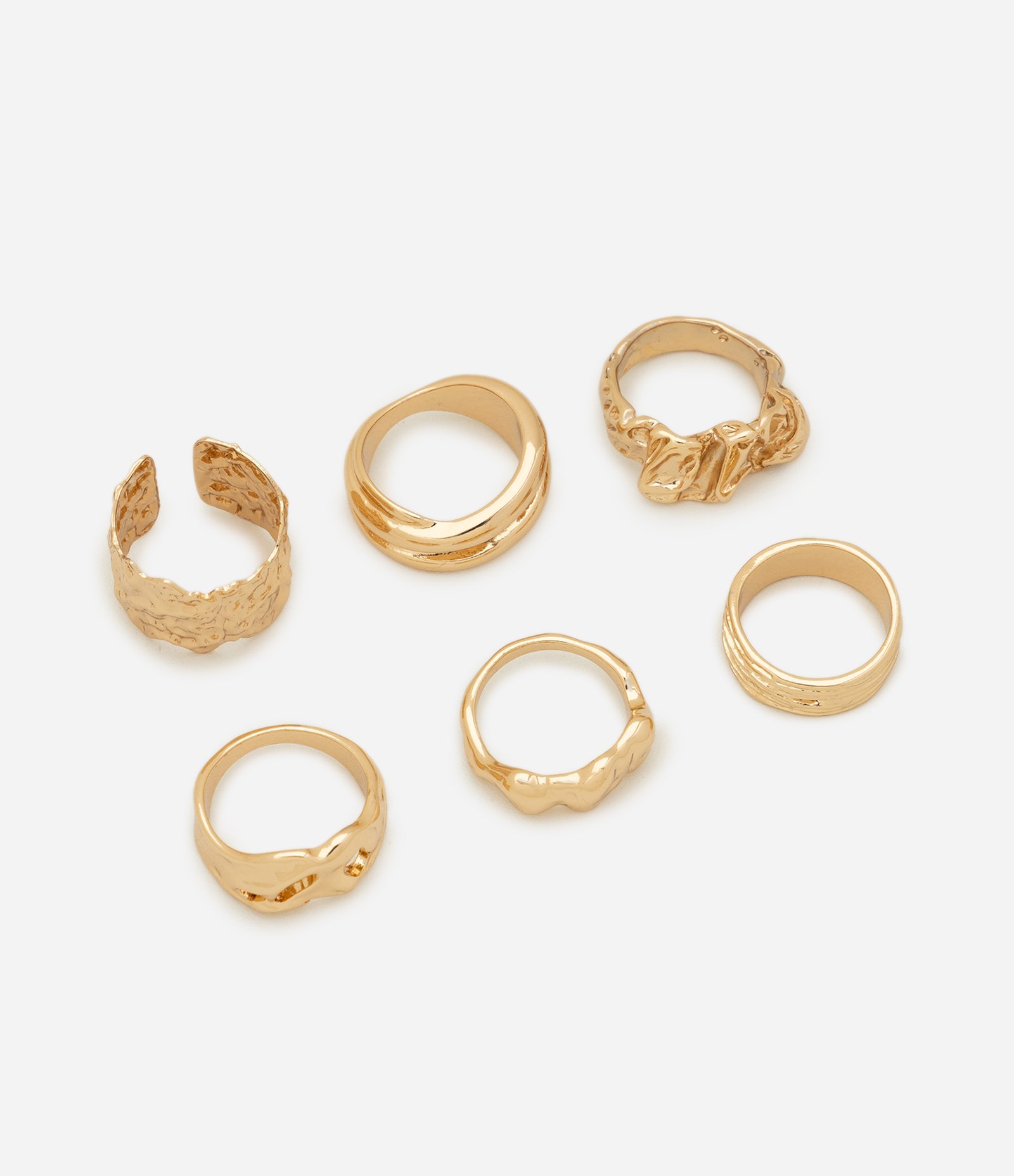 Kit 06 Anéis em Metal com Design Orgânico Dourado 1