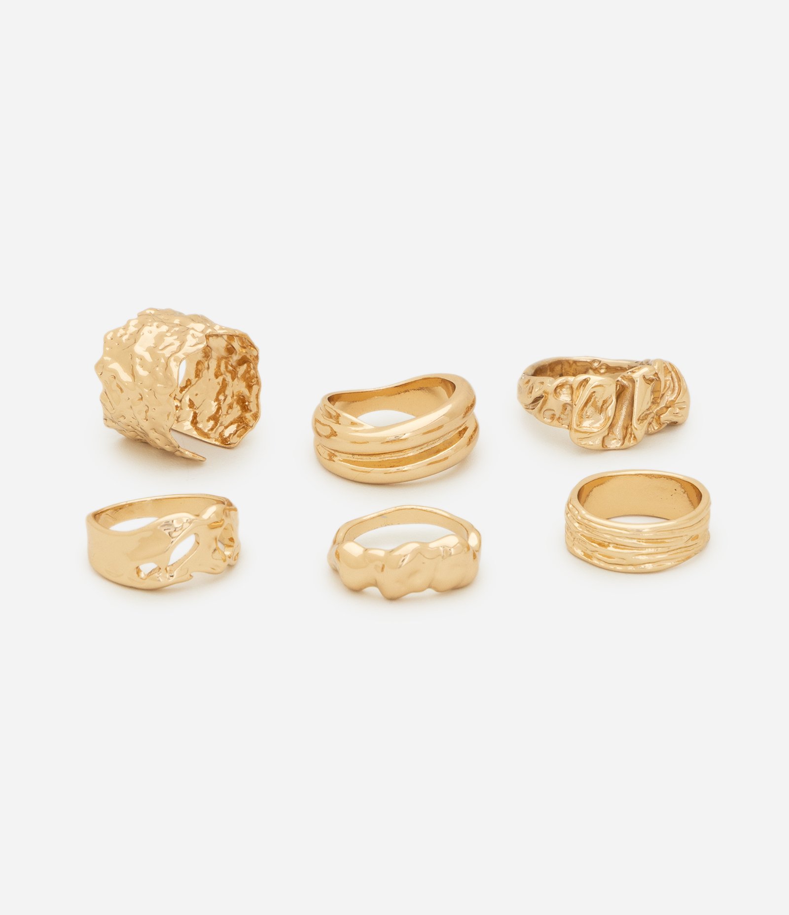 Kit 06 Anéis em Metal com Design Orgânico Dourado 2