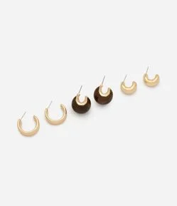 Kit 03 Argolas com Acabamentos Variados