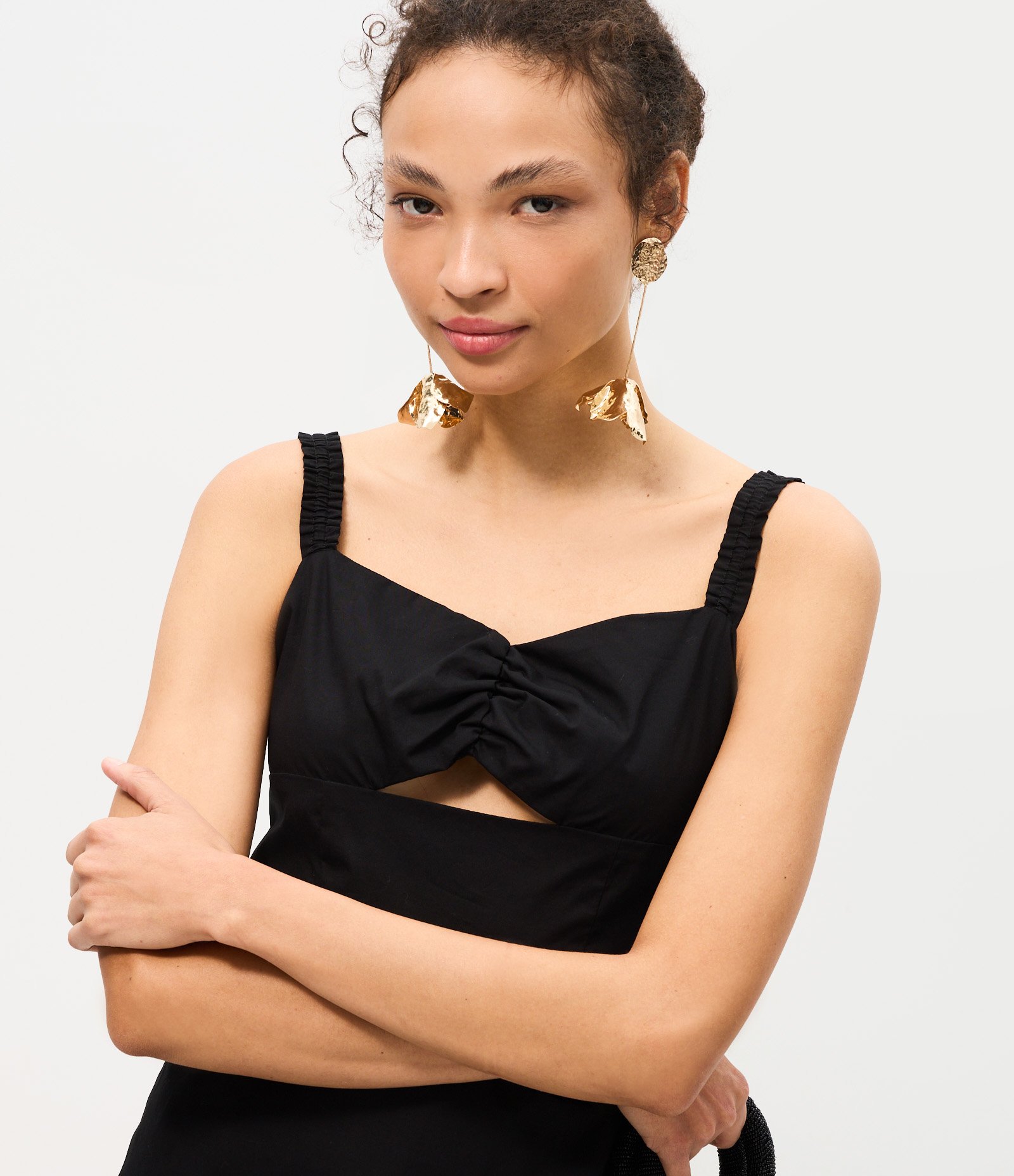 Vestido Balonê Curto em Tricoline com Decote Coração Preto 3