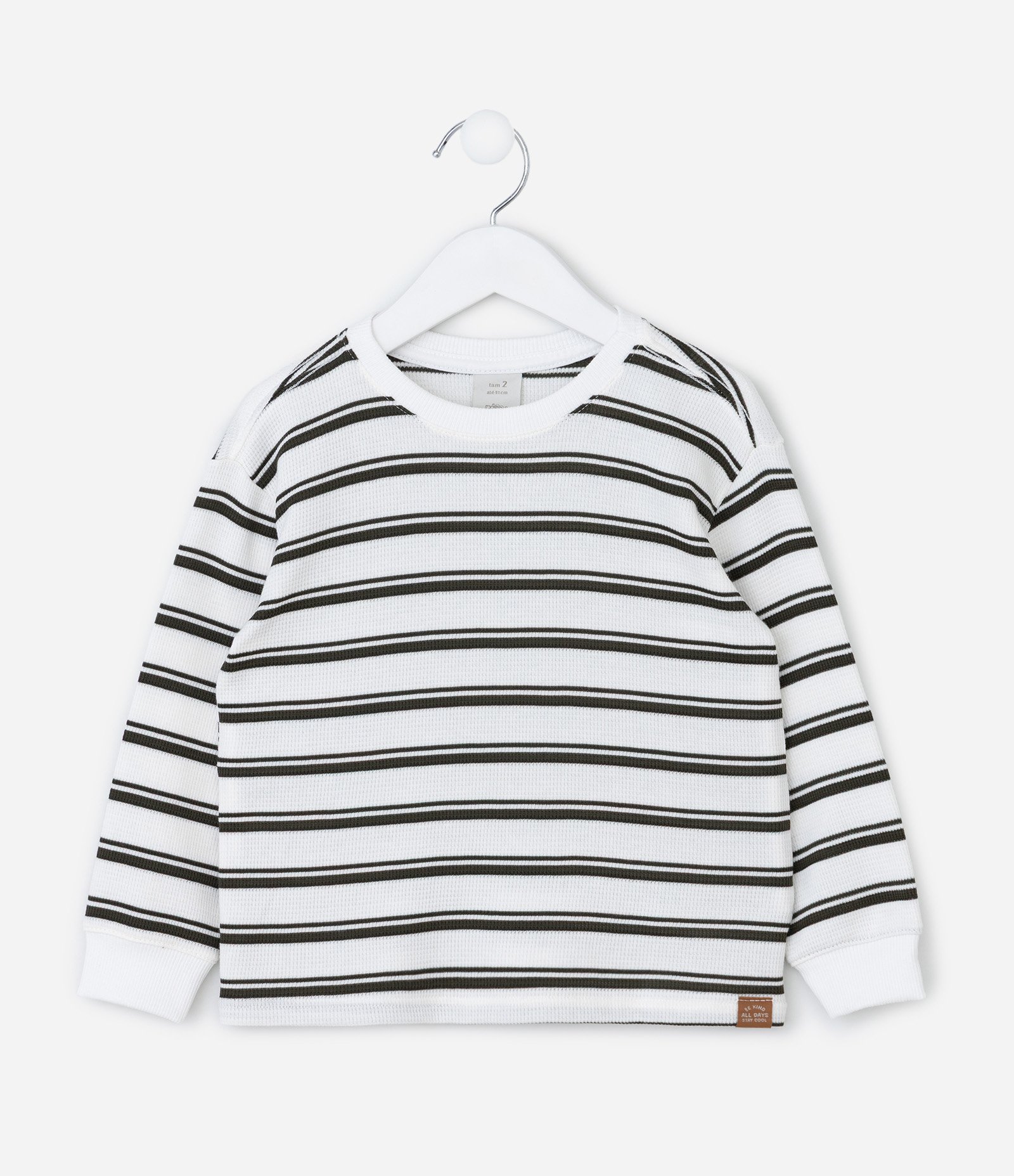 Camiseta Infantil Listrada com Malha Texturizada – Tam 1 a 6 Anos Branco/Preto 1