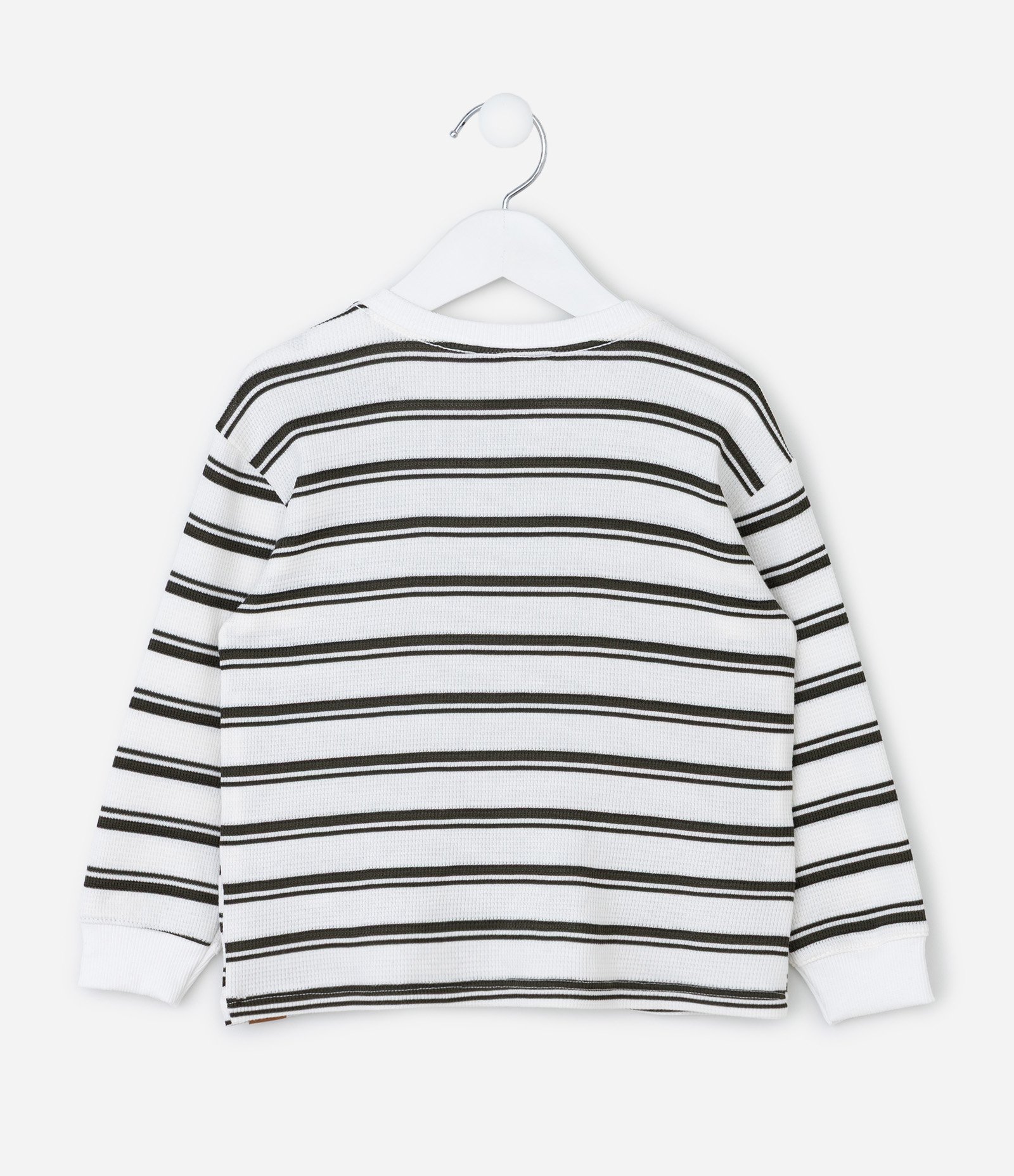 Camiseta Infantil Listrada com Malha Texturizada – Tam 1 a 6 Anos Branco/Preto 2