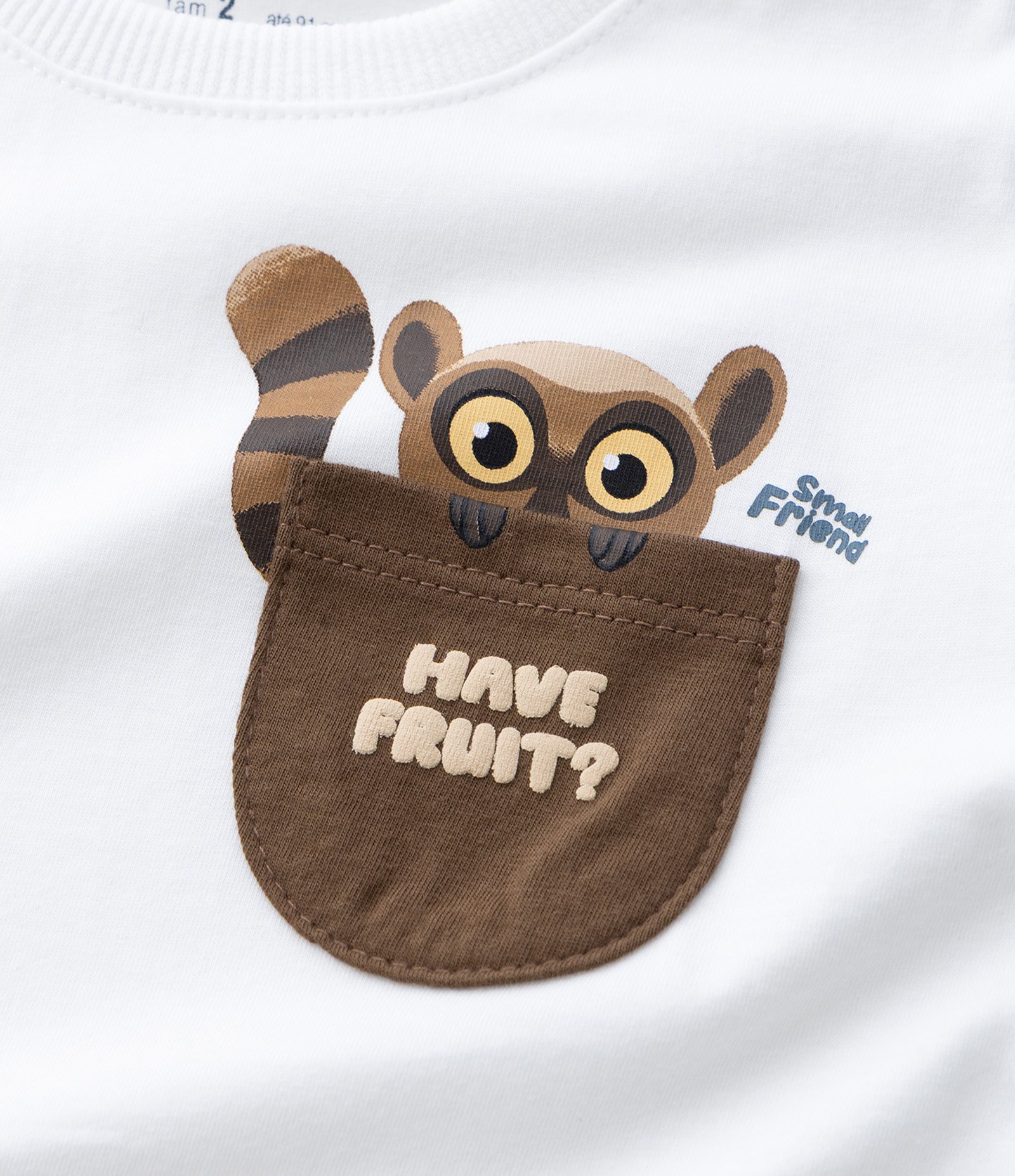 Camiseta Infantil com Bolsinho Marsupial Estampado – Tam 1 a 5/6 Anos Branco 4