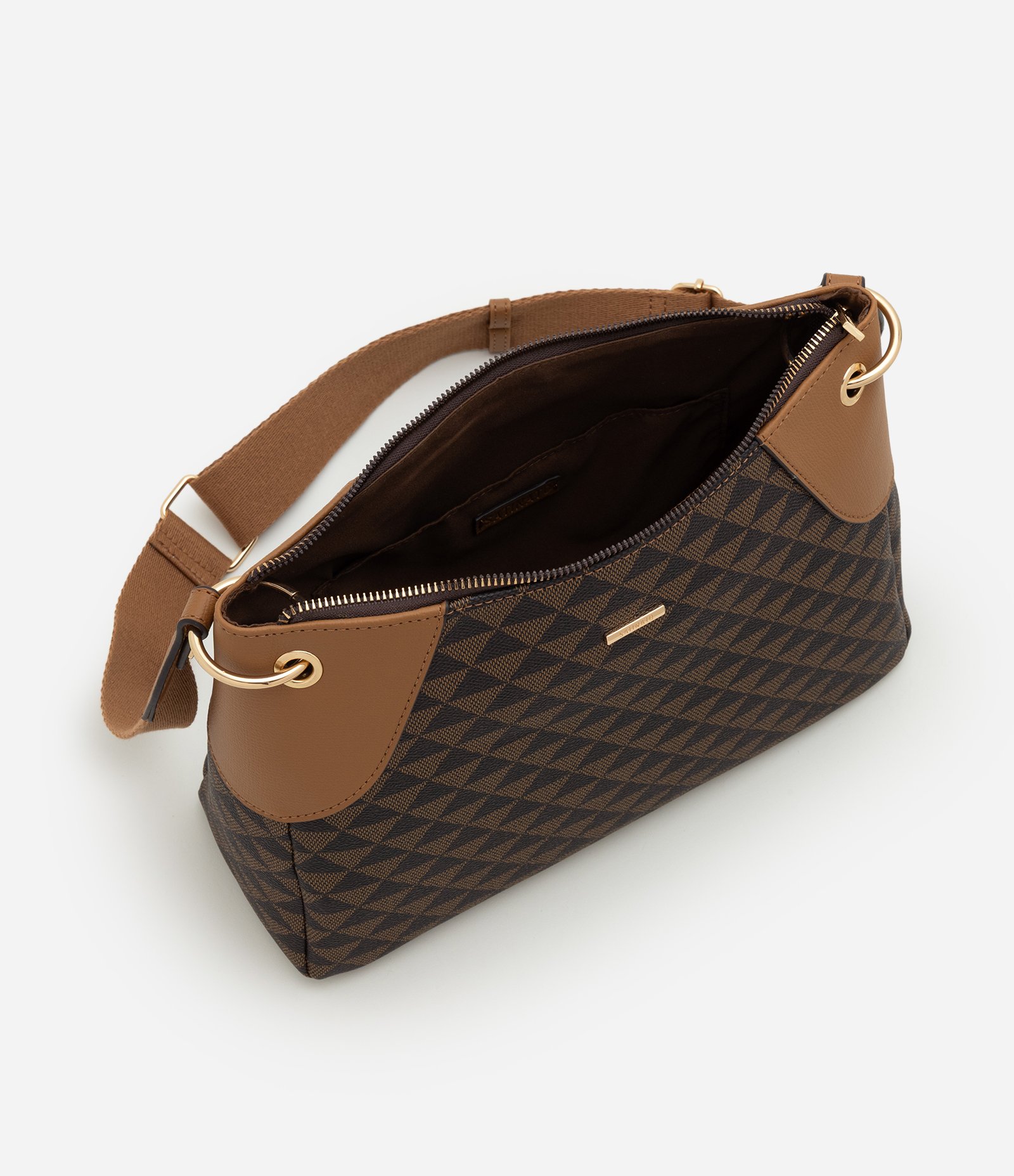 Bolsa Grande em PU com Estampa Triângulos Marrom 5