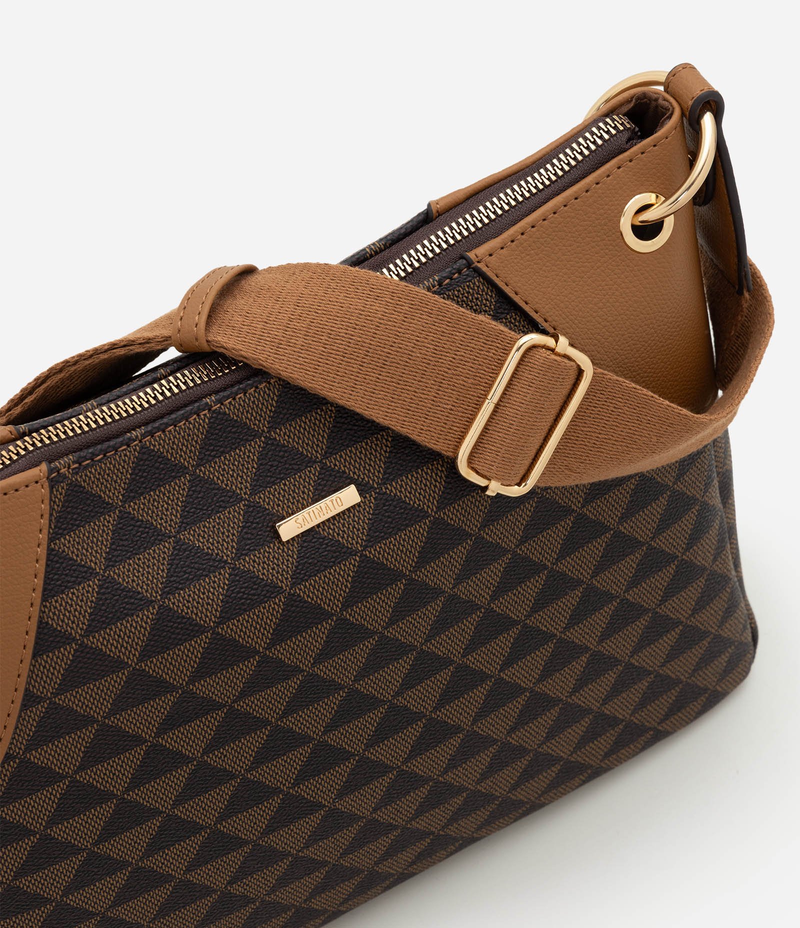 Bolsa Grande em PU com Estampa Triângulos Marrom 7