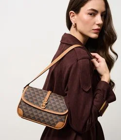 Bolsa Shoulder Média em PU com Estampa Triângulos