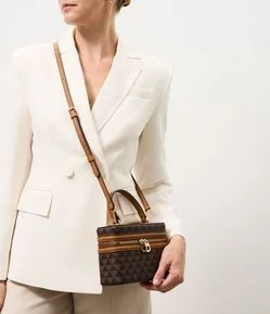 Bolsa Box Transversal em PU com Estampa Triângulos
