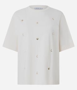 Camiseta Regular em Algodão com Aplicação de Pingentes