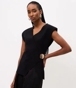 Blusa Regular em Tricô com Botão Lateral