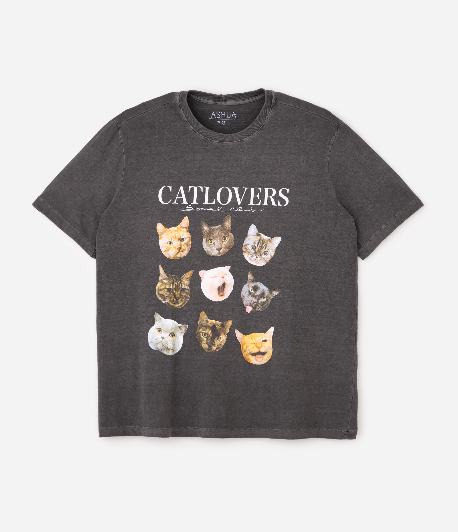 Camiseta Alongada em Meia Malha com Estampa Catlovers Curve & Plus Size Preto 1
