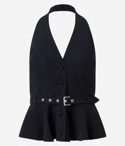 Colete Peplum com Cinto e Abotoamento