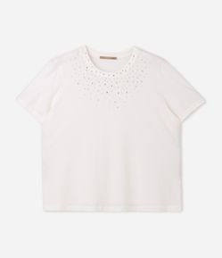 Blusa Regular em Algodão com Aplicações de Brilho Curve e Plus Size