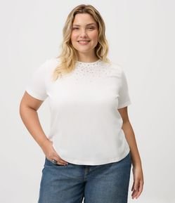 Blusa Regular em Algodão com Aplicações de Brilho Curve e Plus Size