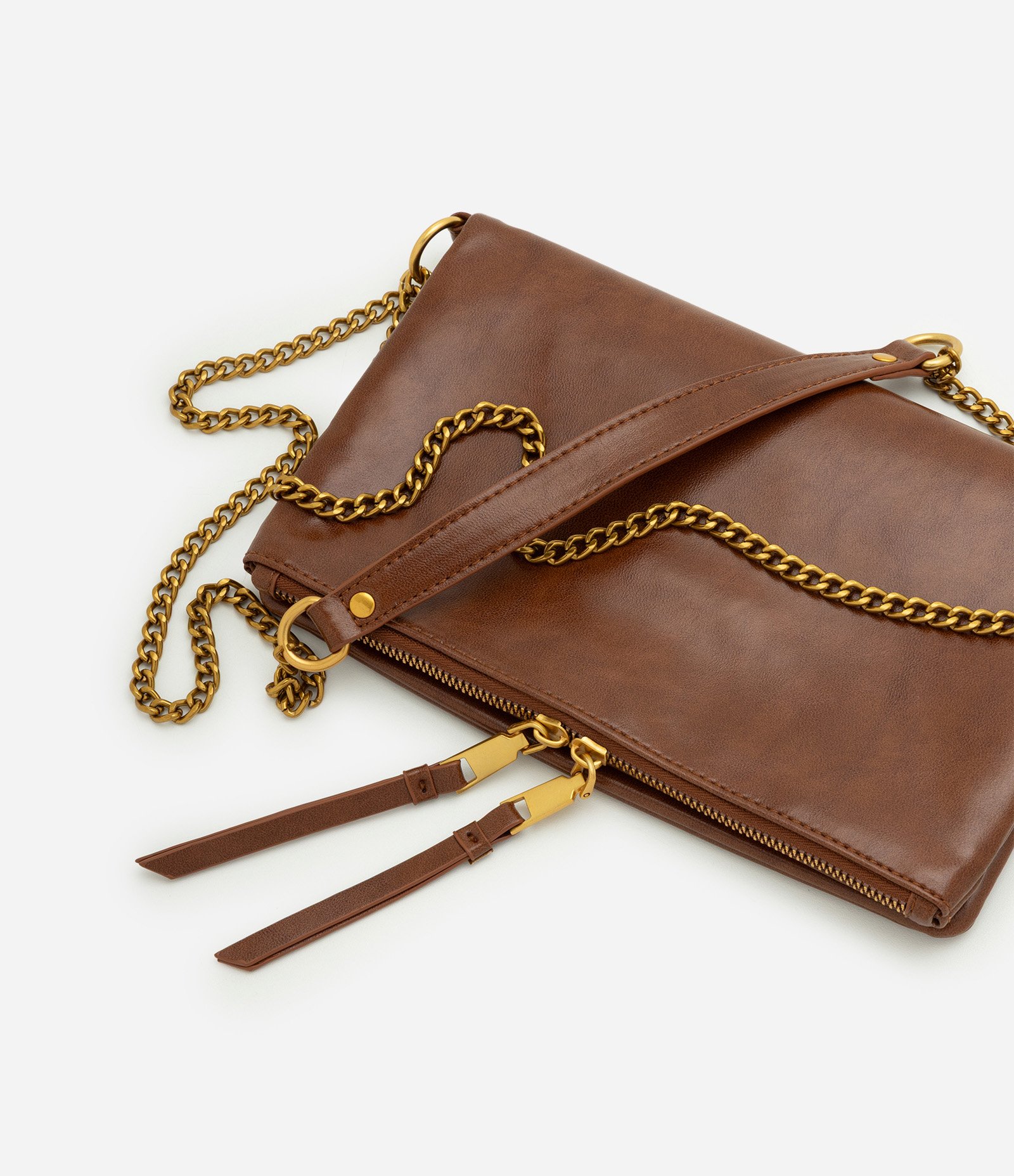 Bolsa Transversal Média em PU com Alça Corrente Marrom 4