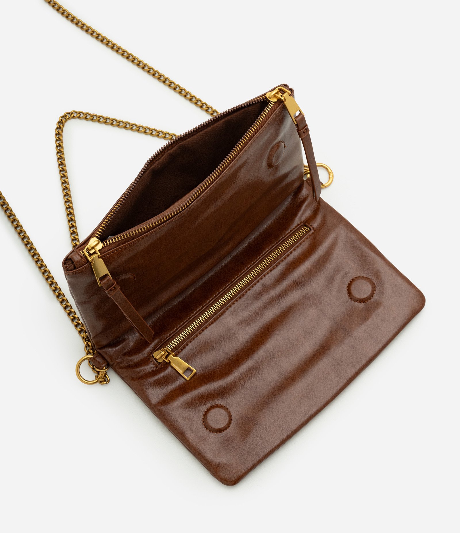 Bolsa Transversal Média em PU com Alça Corrente Marrom 5
