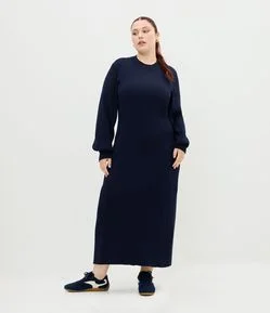 Vestido Midi em Tricô com Manga Bufante Curve & Plus Size