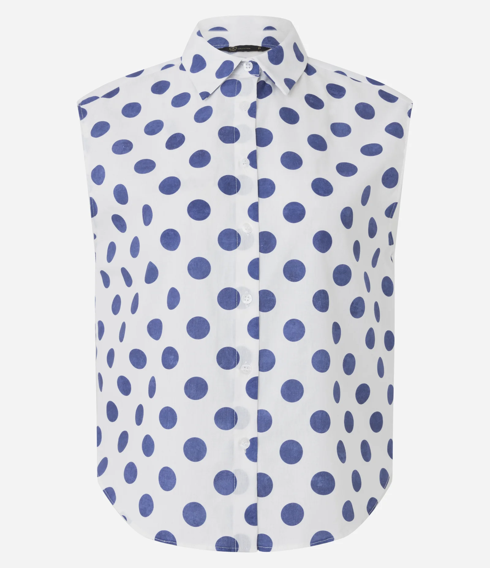 Camisa em Algodão com Gola Padre e Estampa Poa Branco/Azul 1