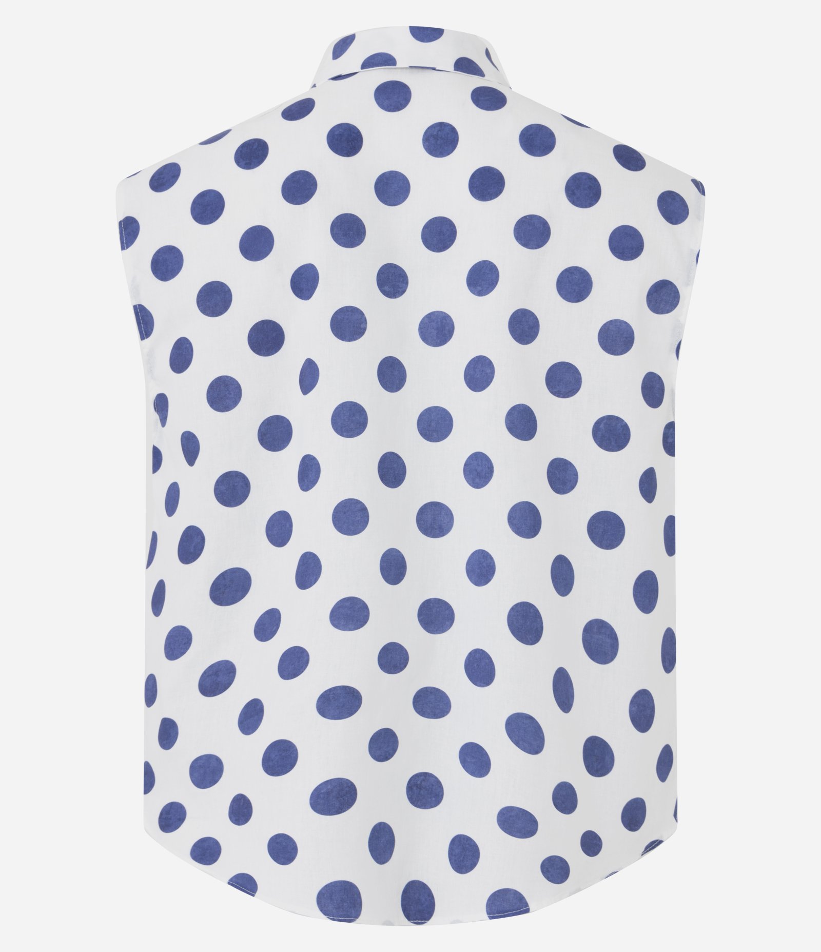 Camisa em Algodão com Gola Padre e Estampa Poa Branco/Azul 2