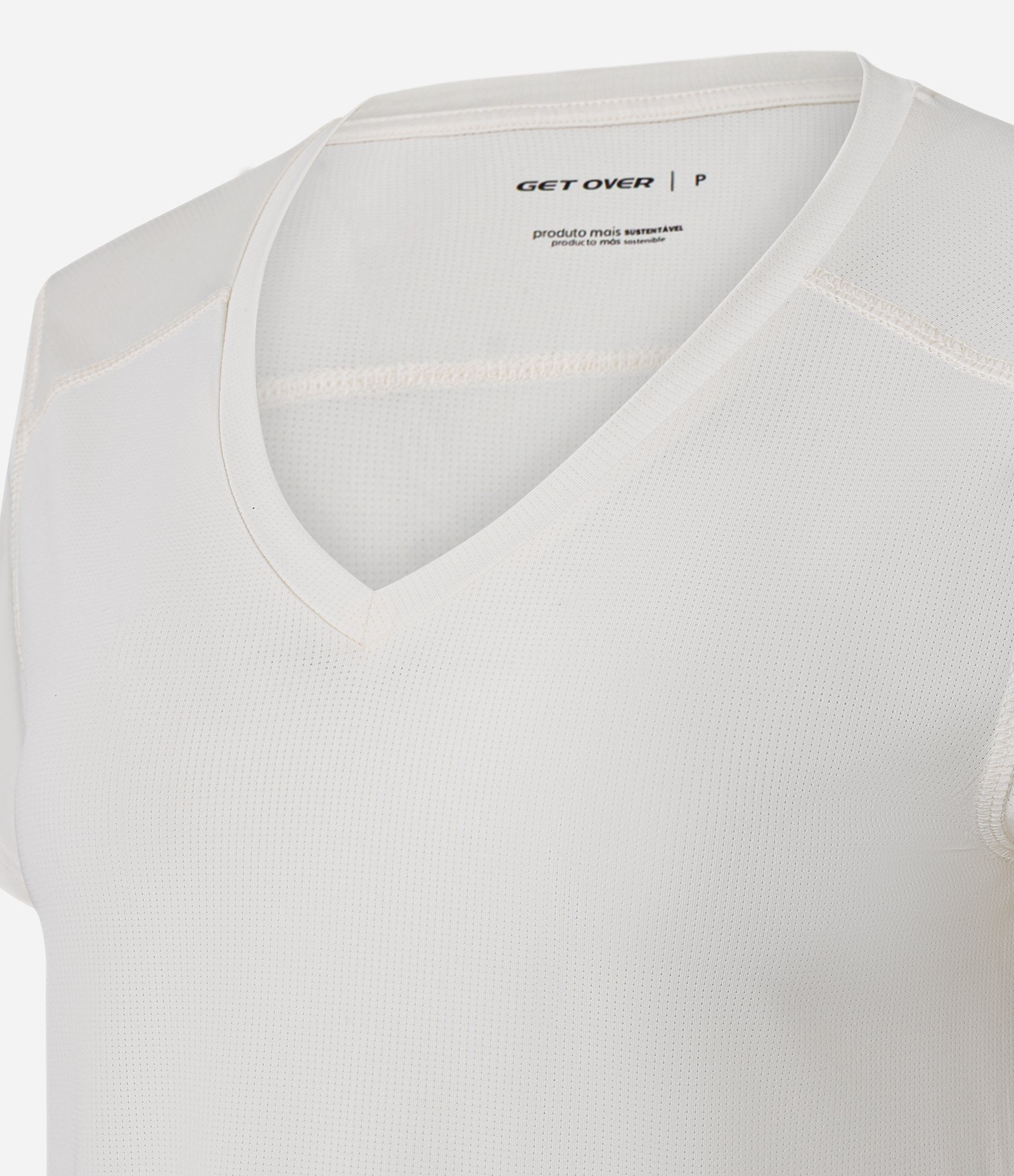 Camiseta Esportiva em Microfibra Furadinha com Barra Mullet Off White 6