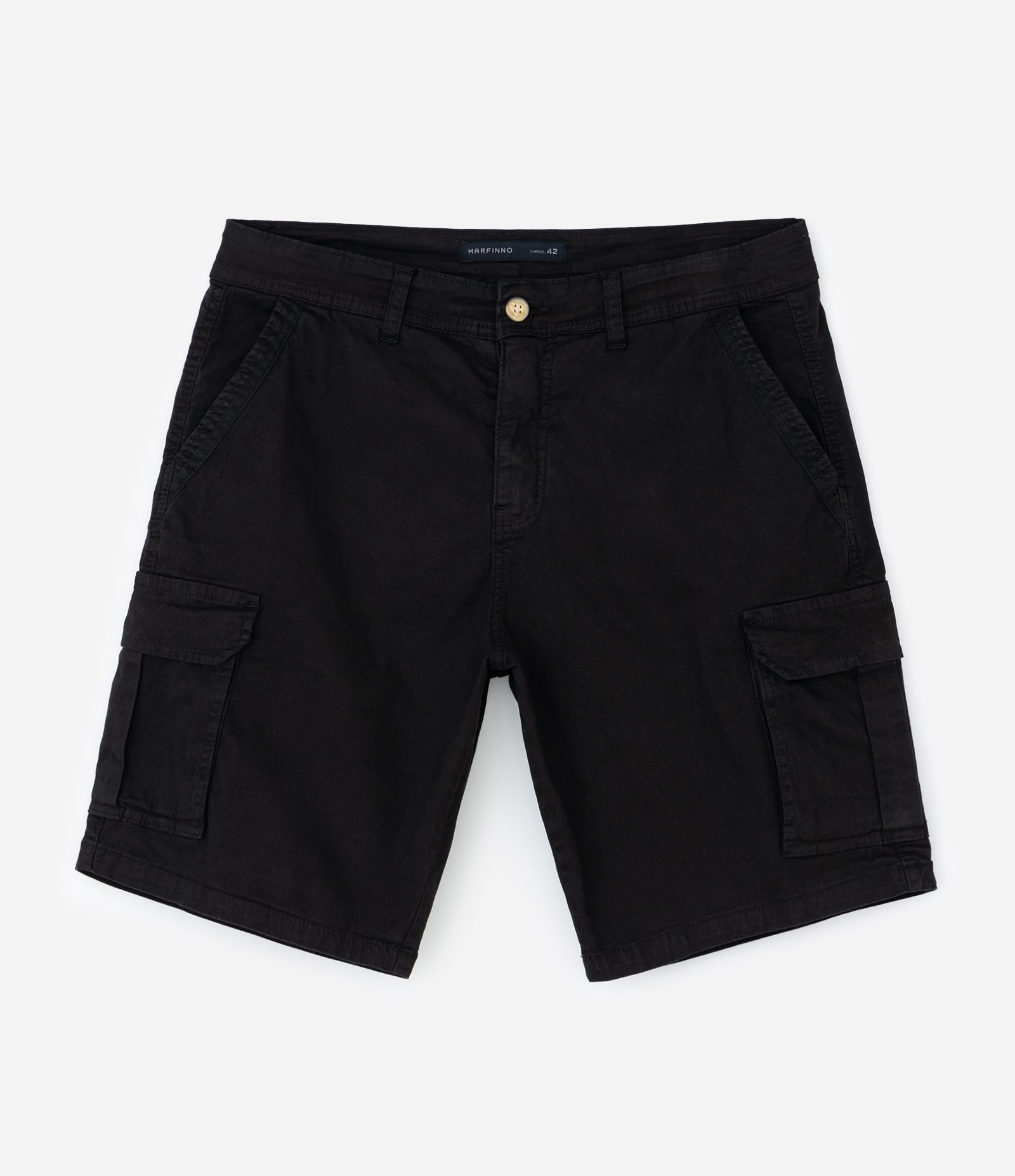 Bermuda Cargo em Sarja Lavada com Elastano e Detalhes de Cadarço Preto 1